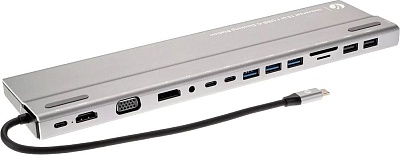 Док-станция Vcom USB 3.1 Type-C-2xUSB 2(f); 2xUSB 3.1(f); 3xUSB 3(f); DisplayPort(f); HDMI(f); RJ45; SD(f); TF(f); VGA(f) 0,15м черн/сереб (CU4703)