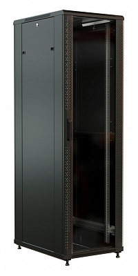 Шкаф серверный WRline (WR-TT-2261-AS-RAL9004) напольный 22U 600x1000мм пер.дв.стекл задн.дв.стал.лист 2 бок.пан. 800кг черный 910мм 1166мм IP20 сталь