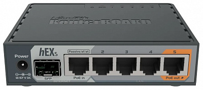 Маршрутизатор MikroTik RB760iGS 2 ядра (880 МГц), 5х 1G RJ45, SFP, USB, MicroSD, раздача PoE (HEX S)