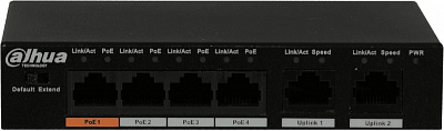 Коммутатор Dahua DH-PFS3006-4ET-60 4x100Mb 4PoE неуправляемый