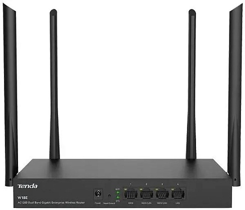 Wi-Fi роутер Tenda W18E AC1200 10/100/1000BASE-TX черный
