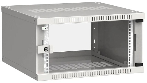 Шкаф коммутационный ITK Linea WE (LWE3-06U66-GF) настенный 6U 600x600мм пер.дв.стекл направл.под закл.гайки 50кг серый 550мм 14.3кг 200град. 320мм IP