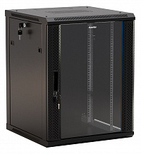 Шкаф коммутационный Hyperline (TWB-1245-GP-RAL9004) настенный 12U 600x450мм пер.дв.стекл 2 бок.пан. 60кг черный 650мм IP20 сталь