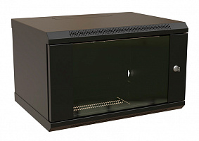 Шкаф коммутационный WRline (WR-TW-0645-GP-RAL9004) настенный 6U 600x450мм пер.дв.стекл 2 бок.пан. направл.под винты 60кг черный 350мм 367мм IP20 стал