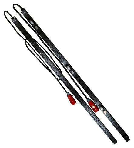 Блок распределения питания Lanmaster TWT-PDVI3-6X24-CB-32 верт.размещ. 6xC19 24xC13 с пофазным измерением энергии 32A IEC 309 2м