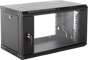ЦМО Шкаф телекоммуникационный настенный разборный 6U (600х350) дверь стекло,цвет черный (ШРН-Э-6.350-9005) (1 коробка)