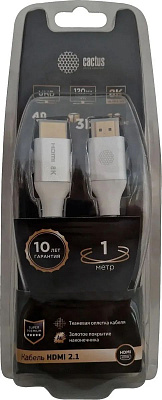 Кабель аудио-видео Cactus HDMI (m)-HDMI (m) 1м серебристый (CS-HDMI.2.1-1) 