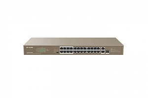 Коммутатор IP-Com F1126P-24-250W PoE, 26 портов, 26x100 Мбит/с, 2x1 Гбит/с, SFP 1x1 Гбит/с, PoE 24х30 Вт