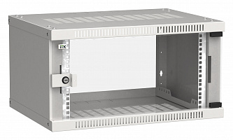 Шкаф коммутационный ITK Linea WE (LWE3-06U64-GF) настенный 6U 600x450мм пер.дв.стекл направл.под закл.гайки 50кг серый 400мм 11кг 200град. 320мм 20 с