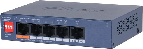 Коммутатор Dahua DH-CS4005-4ET1GT-60 (L2) 4x100Мбит/с 1x1Гбит/с 4PoE 60W управляемый