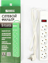 Сетевой фильтр Юнивольт 00-00000389 5 роз. 1.5м белый 