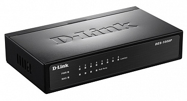 Коммутатор D-Link DES-1008P/C1A 8x100Mb 4PoE 52W неуправляемый