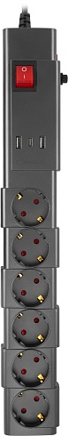 Сетевой фильтр Buro 600SPro-16-1.8-USB-G 6 роз. +3USB 1.8м графитовый (коробка)