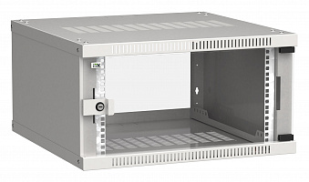 Шкаф коммутационный ITK Linea WE (LWE3-06U66-GF) настенный 6U 600x600мм пер.дв.стекл направл.под закл.гайки 50кг серый 550мм 14.3кг 200град. 320мм IP